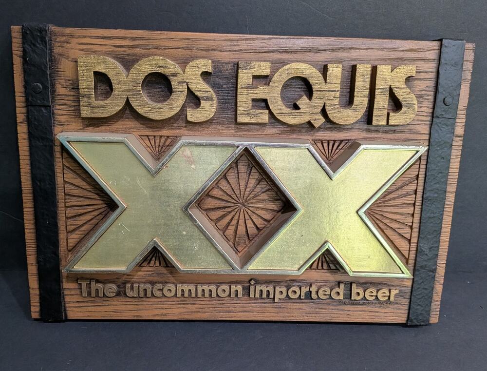 Vintage Dos Equis 3D Beer Sign Faux Wood Wall Plaque Bar Decor XX Imported Sign